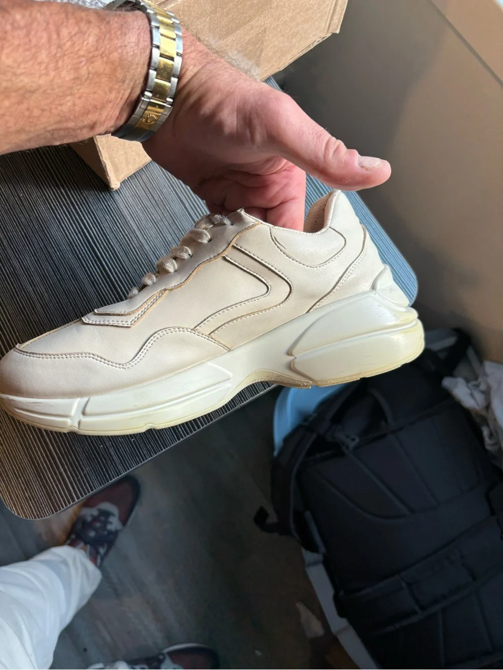 Gucci Men’s Cream Leather Chunky Sneakers